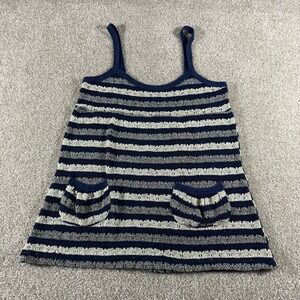 Vtg y2k Daytrip Striped Knit Camisole Tank M Navy Blue Grey‎ Crochet Boho Flaw